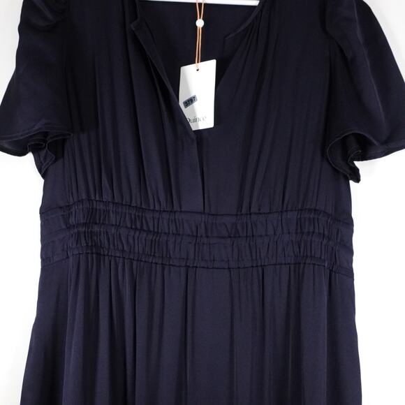 New Quince Silk Tiered Maxi Dress Women’s Medium Navy Blue Boho 3797 - Picture 5 of 10